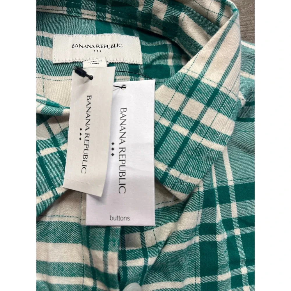 Banana Republic Mens Green White Plaid Button Down‎ Shirt XS NWT 595232-00-1
